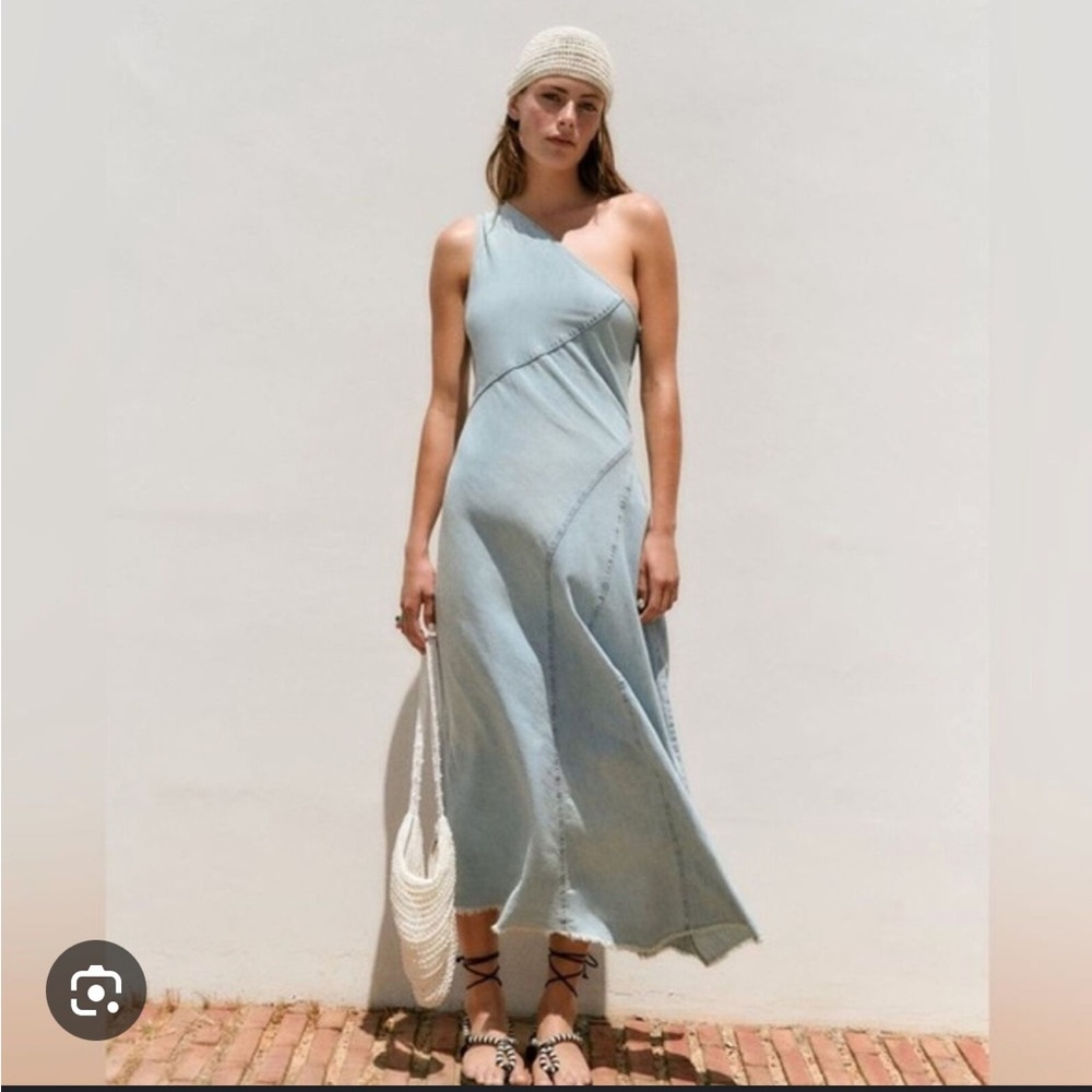 Zara Light Blue One-Shoulder Maxi Dress